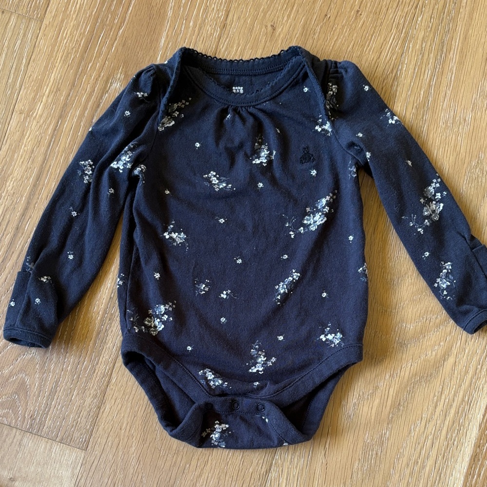 Baby Gap black floral organic cotton onesie